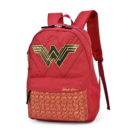 Mochila Costas Mulher Maravilha Chaveiro Vermelha Notebook