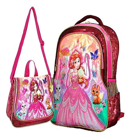 Kit Escolar Princesa Yris Mochila Costas + Lancheira Marsala