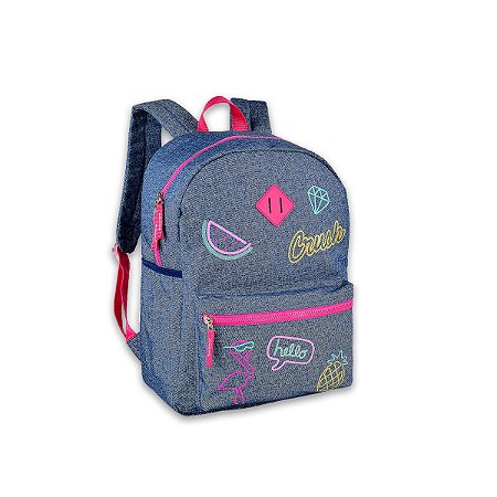 Mochila Escolar Costas Jeans You go girl Juvenil Cor Rosa