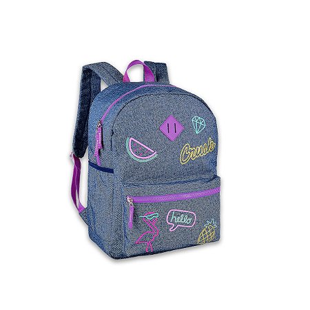Mochila Escolar Costas Jeans You go girl Juvenil Cor Roxo