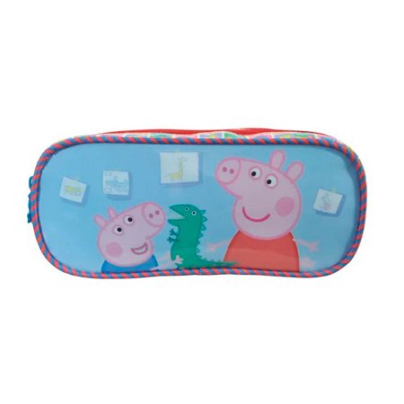 Estojo Duplo Escolar Peppa Pig George Azul Material Infantil