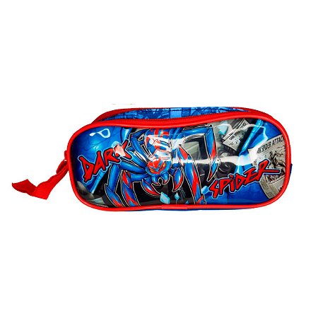 Estojo Duplo Dark Spider Escolar Infantil Azul E Vermelho