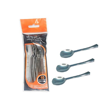 30 un Colher De sobremesa descartavel Linha Luxo prata