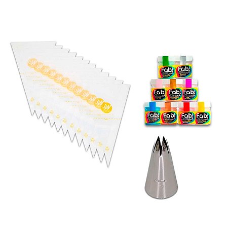 Kit Especial Confeitaria Manga Wilton + Bico 1m +  3 Pó Fab
