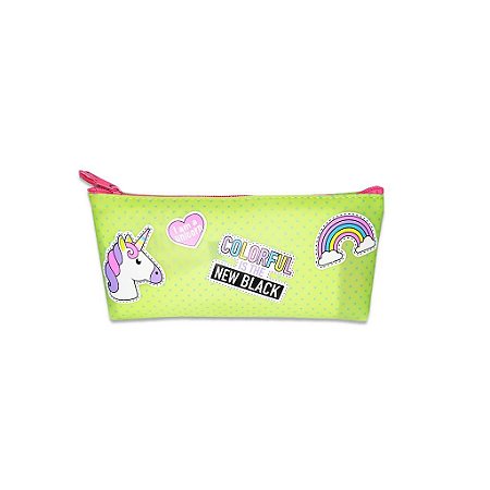 Estojo Escolar Unicornio Silicone Colorful Infantil  Verde