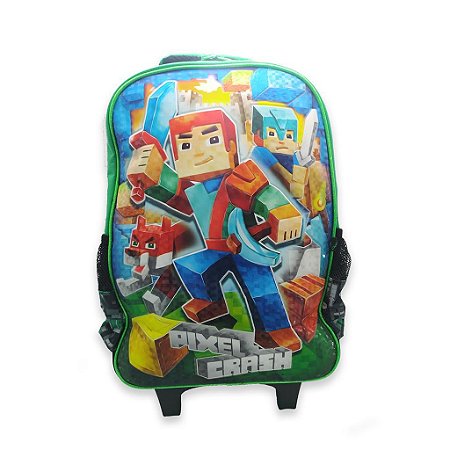 Mochila Escolar De Rodinhas E Alças Costas Pixel Crash Verde