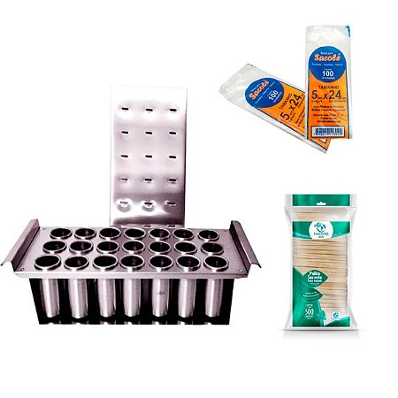 Forma Picoleteira 21 Cavidades + 500 Palitos + 500 Saquinhos
