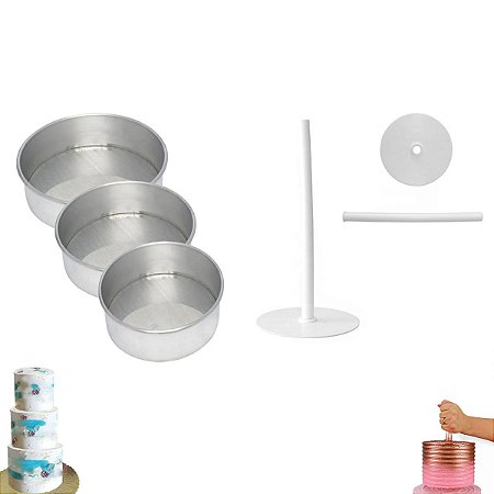 Kit Formas Redonda Bolo Assadeira P M G+ Guindaste 21cm
