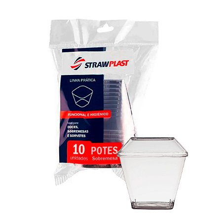 Kit Pote com Tampa Strawplast Sobremesa 180ml c 10u