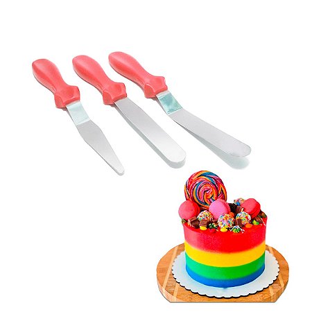 Kit Jogo de Espátulas Inox 3 Peças Para confeitaria