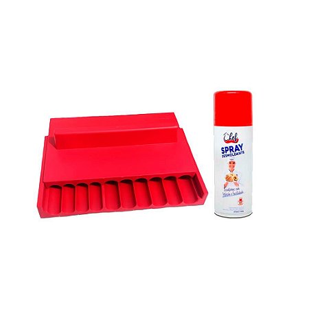 Kit Confeiteiro Placa Boleadora Vermelho + Spray desmoldante