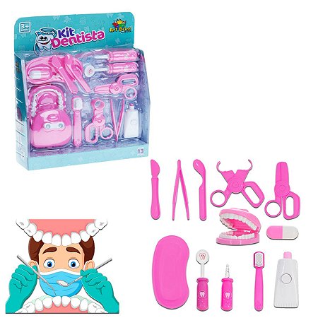 Kit Dentista Completo Meninas Infantil de 13 Peças
