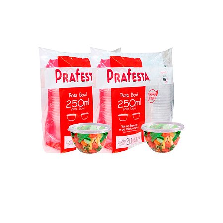 kit 40 Potes Bowl Descartável P/ Bolo 250ml Freezer