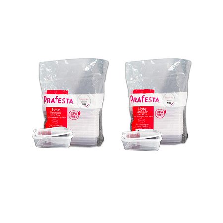 Kit Pote Retangular 500 ml Micoondas Freezer Com Lacre 20 Un