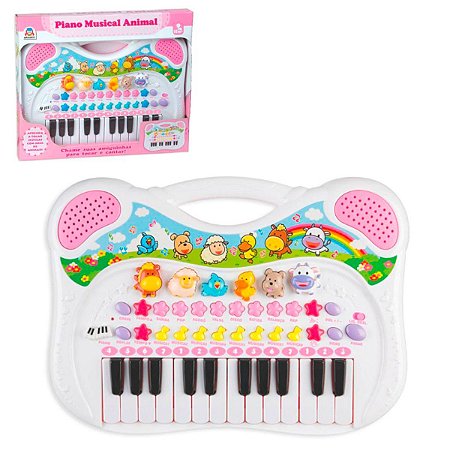 Teclado Infantil - Piano Musical Animal - Rosa - Braskit