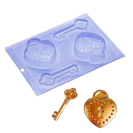 Forma de Silicone de Chocolate Coração Cadeado