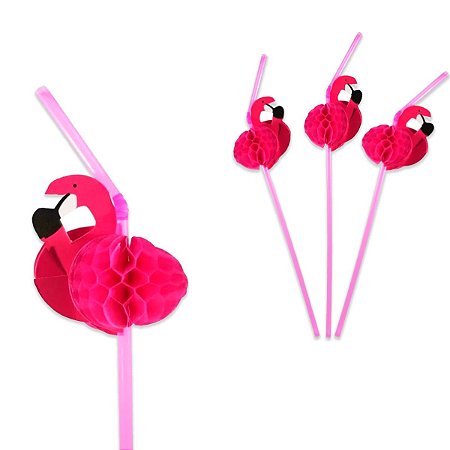 12Un Canudos Plástico Decorativo Design Flamingo Rosa
