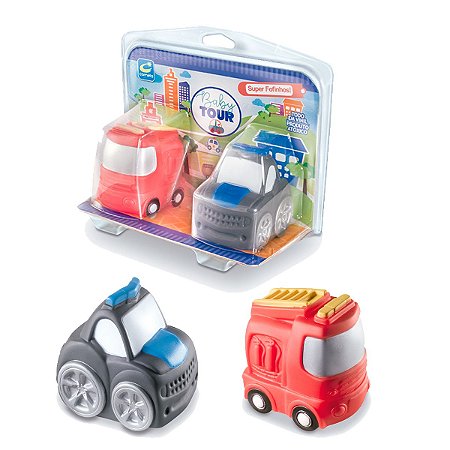 Bonecos Fofinhos Caminhão de Bombeiro e Viatura Baby Tour