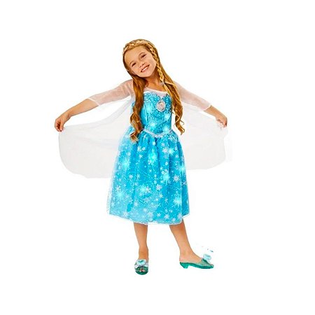 Fantasia Infantil Elsa Musical Som e Luzes Frozen