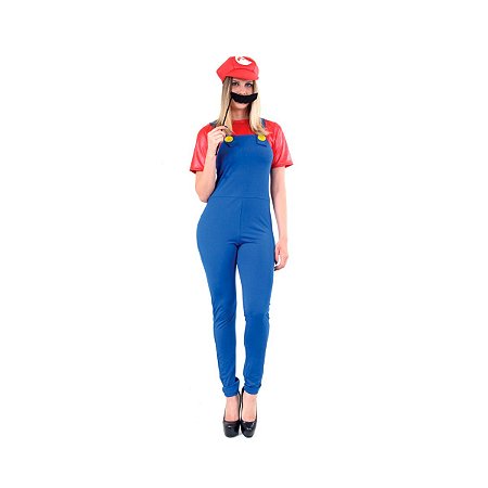Fantasia Adulto Feminina Mario C/ Chapeu e Bigode Sula