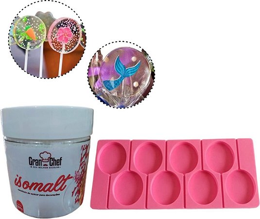 Kit Forma Silicone Rosa + 1 Isomalt de 500g de Confeitaria
