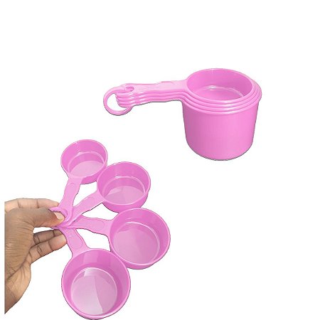 Kit Xícaras de Medidas Confeitaria plástica com 4 Peças Rosa