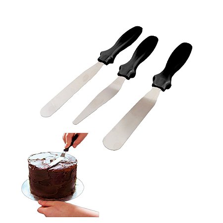 Kit Espátulas 3 Pçs De Inox Para Confeitaria Modelagem Bolo
