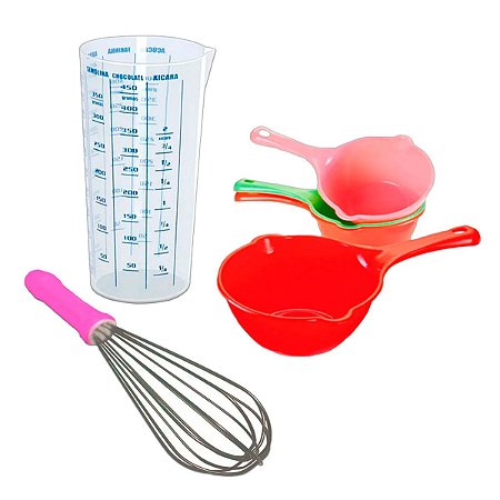 Kit Confeiteiro Bolos Batedor + Copo de Medidas + Panelinha