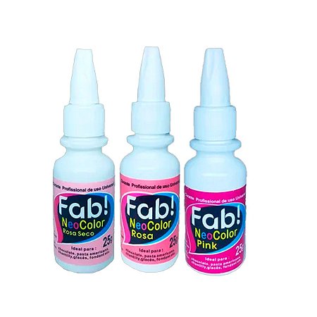 3 Corantes Neocolor Fab Tons de Rosa de Confeitaria de Bolo