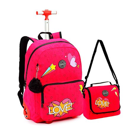 Kit Mochila de Rodinhas e Lancheira Rosa Colorup - Seanite
