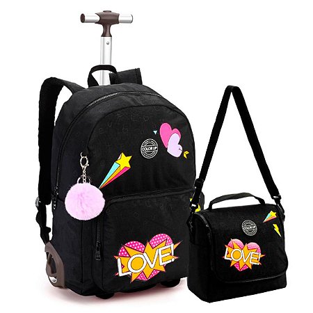 Mochila de Rodinhas e Lancheira Preta Colorup - Seanite
