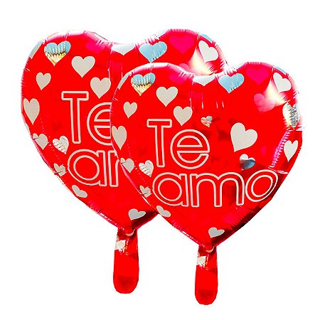 10un Balão Te amo Coração Metalizado Vermelho Decorativo