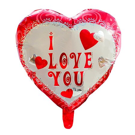 Balão I love You Coração Metalizado Vermelho Decorativo