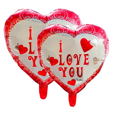 10un Balão I love You Coração Metalizado Vermelho Decorativo