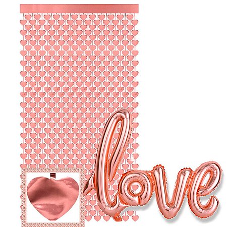 Kit Love Balao Metalizado + Cortina Rose Decorativas