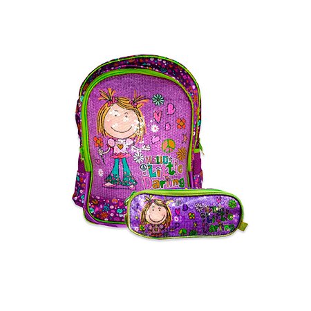 Kit Escolar Mochila + estojo Hello Little Darling Roxo