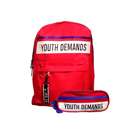 Kit Mochila + Estojo Youth Demands Vermelho Clio Style