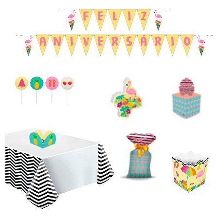 Kit Festa Tropical 104 Peças Decoração Aniversário Junco
