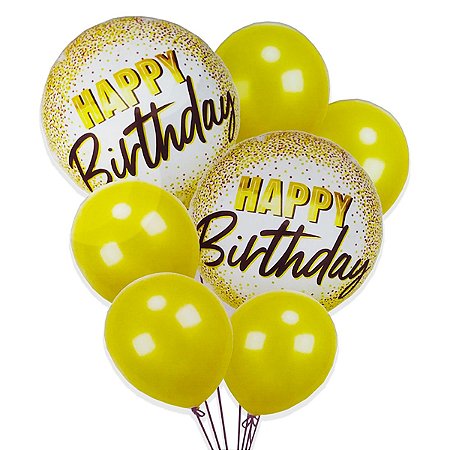 Kit Balão Happy Birthday Party Amarelo Decorações 7un