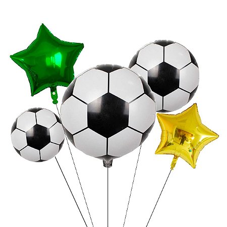 Kit Balão Bolas Futebol Party Cores Decorações 5un
