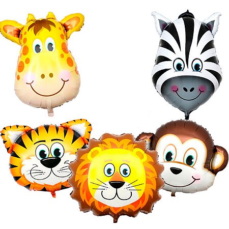 Kit 5 Balões Animais Metalizados Tema Safari 16''