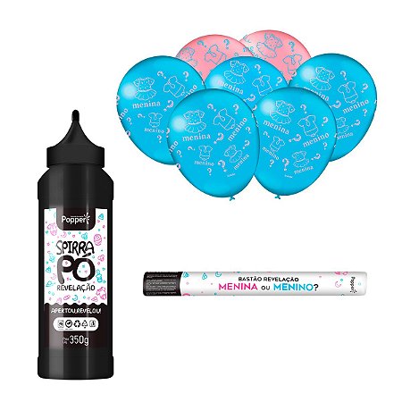 Kit Chá revelação + Bastão + Bexiga 350g Azul Masculino