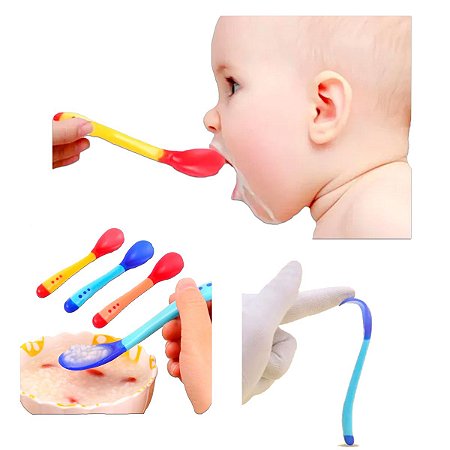 Colher Infantil Termo Sensível Para Bebês e Crianças Amarelo