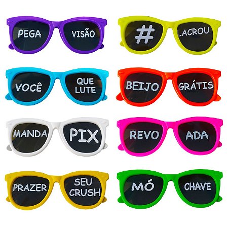 Óculos new wave com Frases Coloridos p/ Festas 3Un