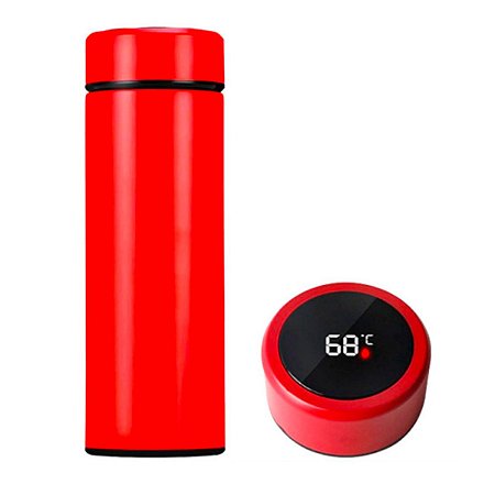 Garrafa Inox Termômetro display inteligente Vermelho 480ml