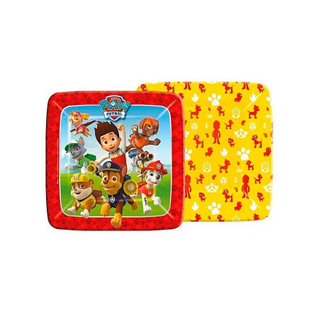 Prato Quadrado Descartável Patrulha Canina 18cm Com 8 Un