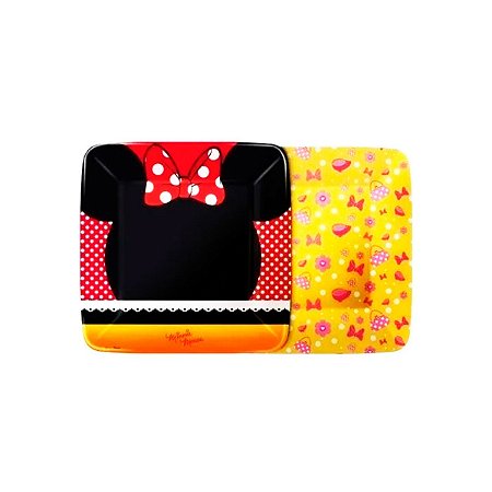 Prato Quadrado Descartável Minnie Mouse 18cm Com 8Un