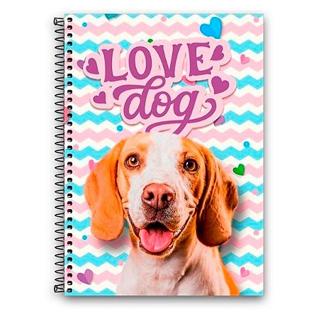 Caderno Love Dog Rosa 10 Matérias 140 Folhas