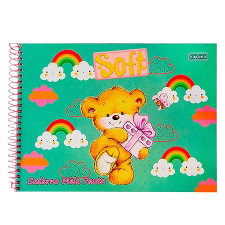 Caderno Soft Ursinho Verde Meia Pauta 96 Folhas