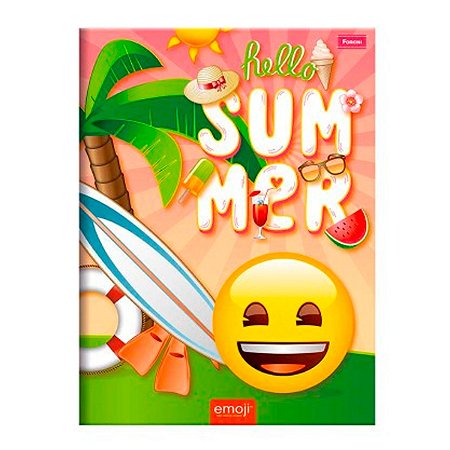 Caderno Hello Summer Emoji 96 Folhas Brochura - Foroni